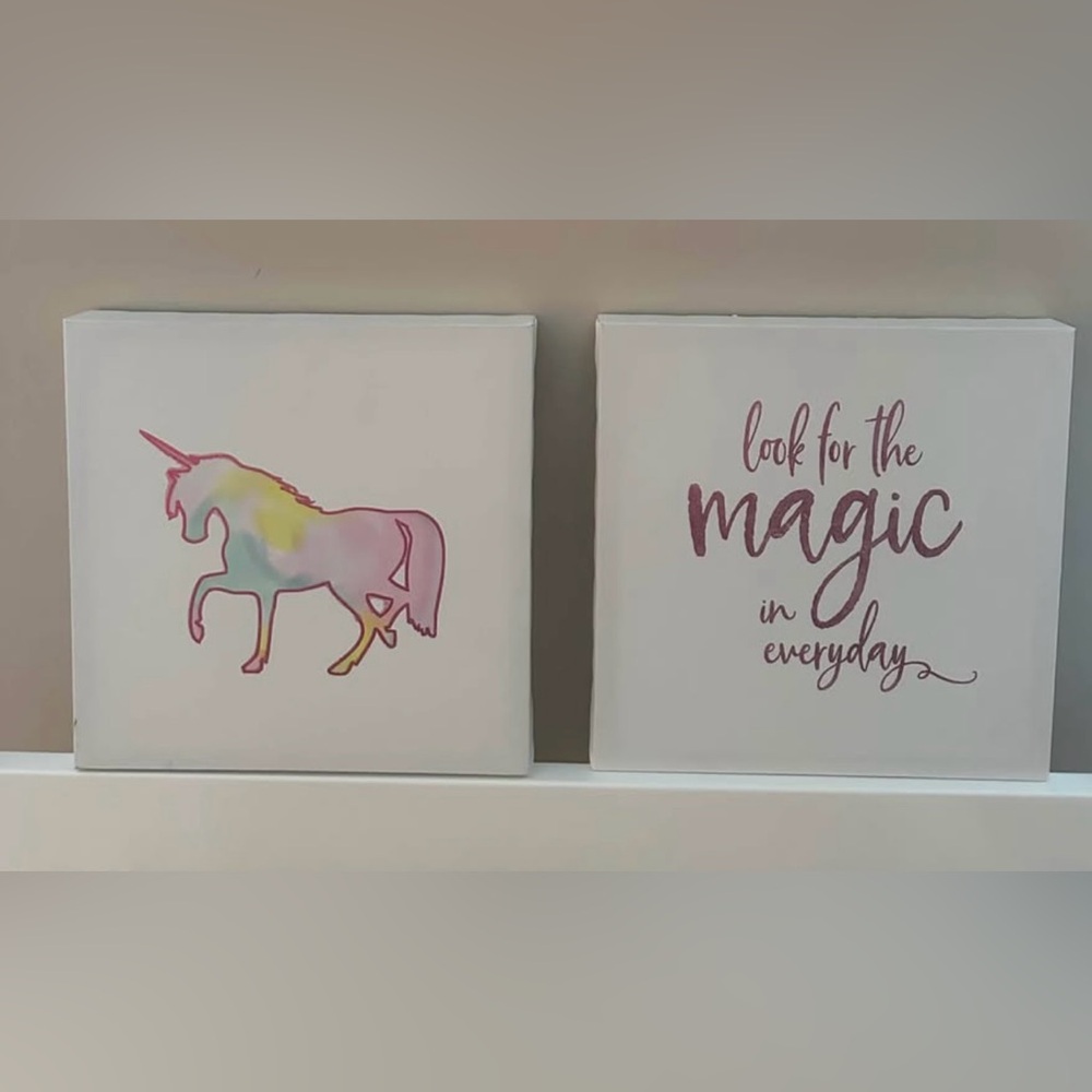 Colorful Unicorn and Inspirational Quote Canvas Art Set